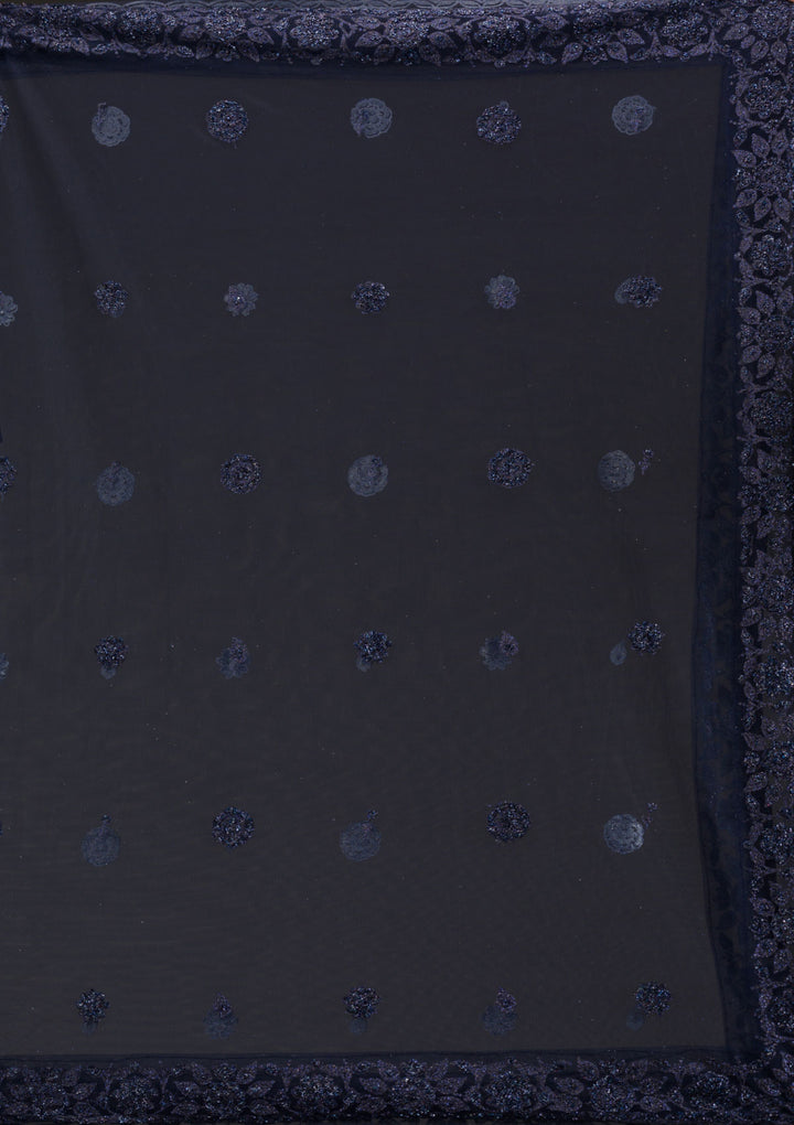 Navy Blue Cutdana Net Gown