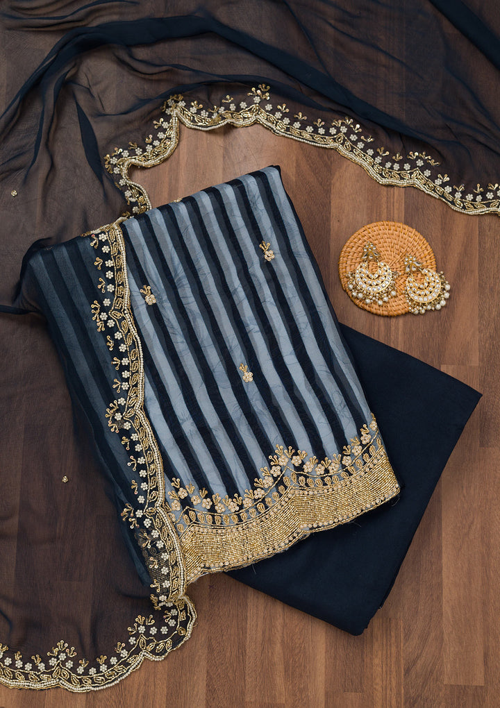 Navy Blue Cutdana Semi Crepe Unstitched Salwar Suit