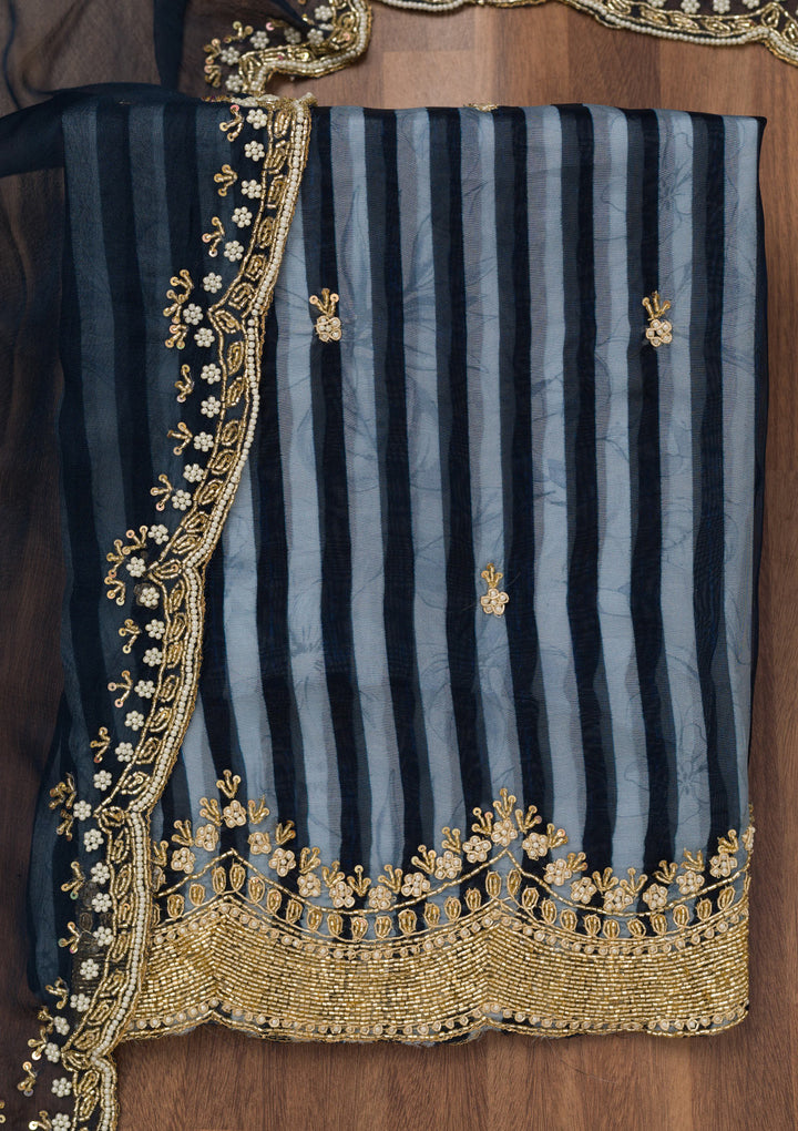 Navy Blue Cutdana Semi Crepe Unstitched Salwar Suit