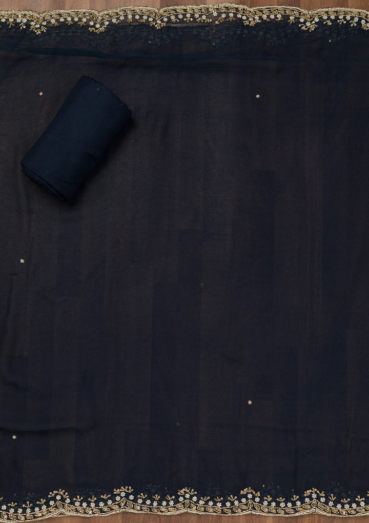 Navy Blue Cutdana Semi Crepe Unstitched Salwar Suit