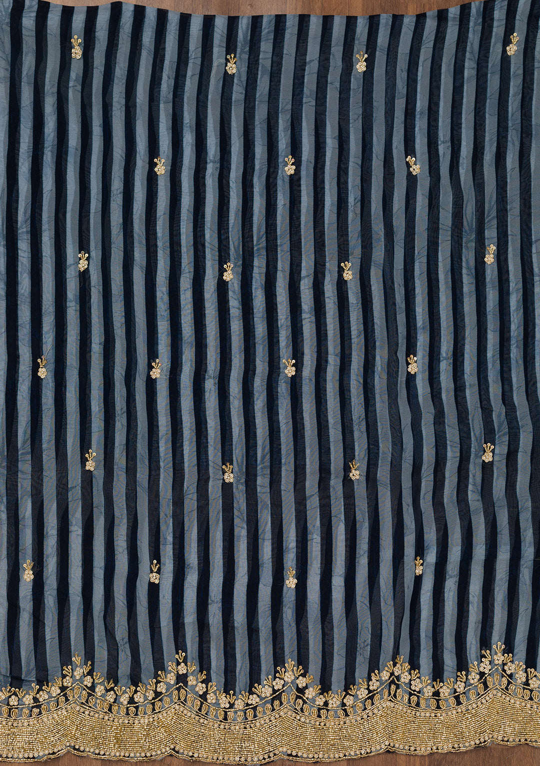 Navy Blue Cutdana Semi Crepe Unstitched Salwar Suit