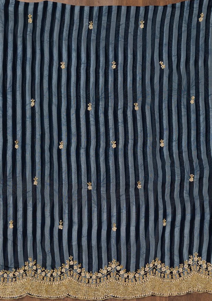 Navy Blue Cutdana Semi Crepe Unstitched Salwar Suit