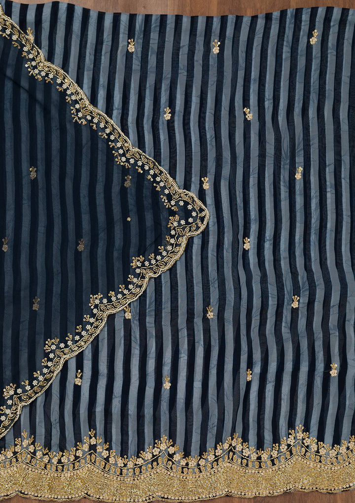 Navy Blue Cutdana Semi Crepe Unstitched Salwar Suit
