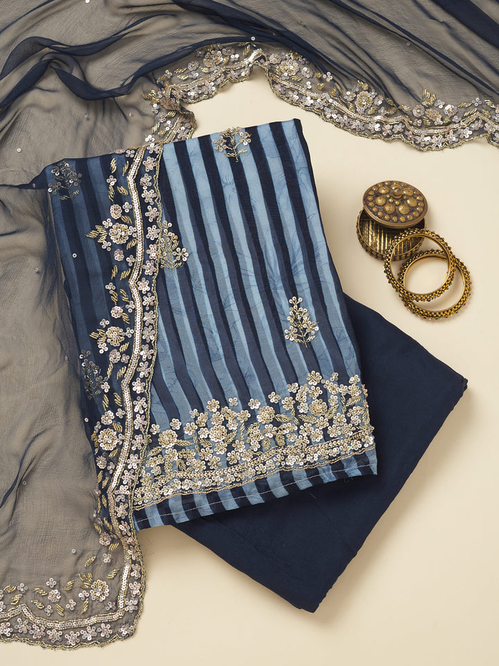 Navy Blue Cutdana Semi Crepe Unstitched Salwar Suit