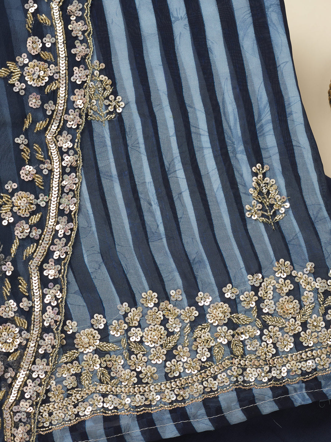 Navy Blue Cutdana Semi Crepe Unstitched Salwar Suit