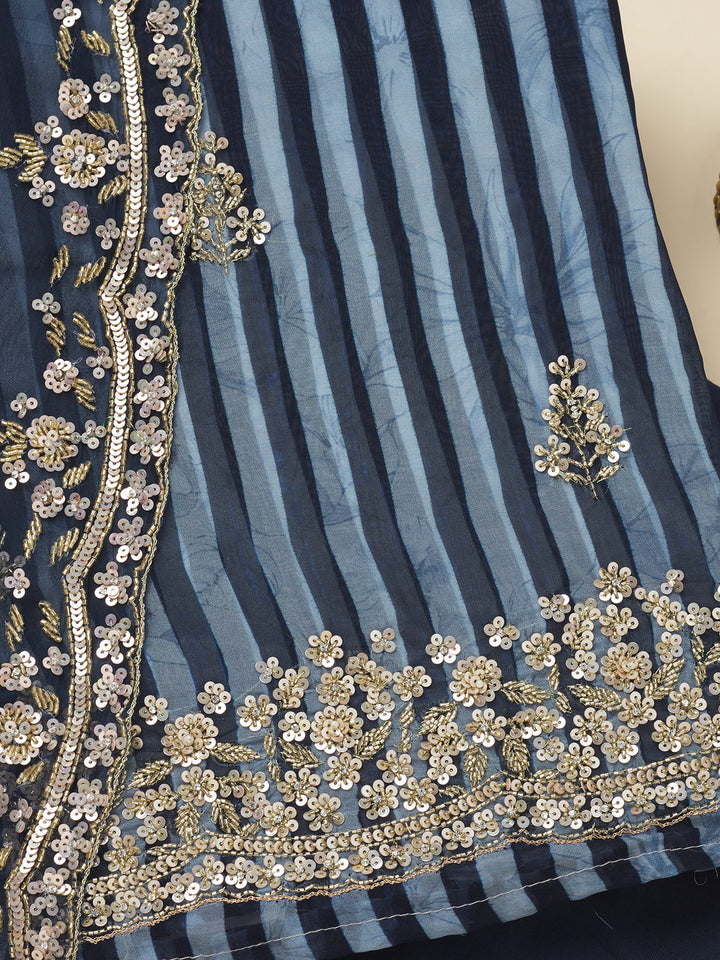 Navy Blue Cutdana Semi Crepe Unstitched Salwar Suit