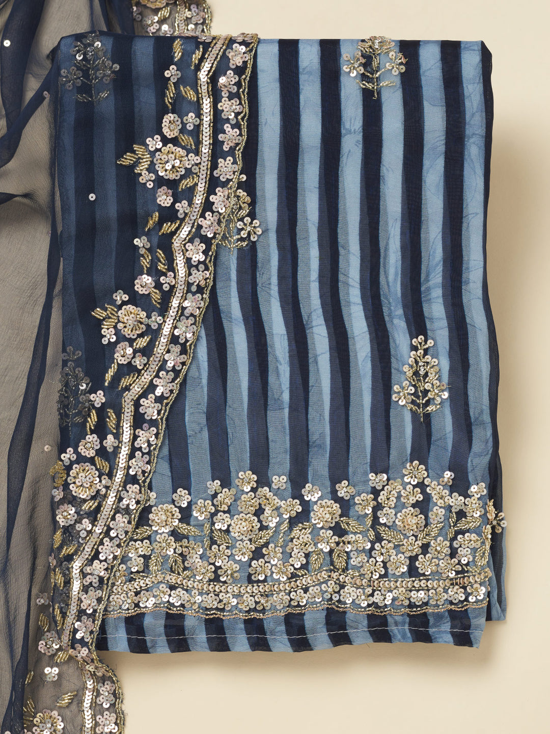 Navy Blue Cutdana Semi Crepe Unstitched Salwar Suit