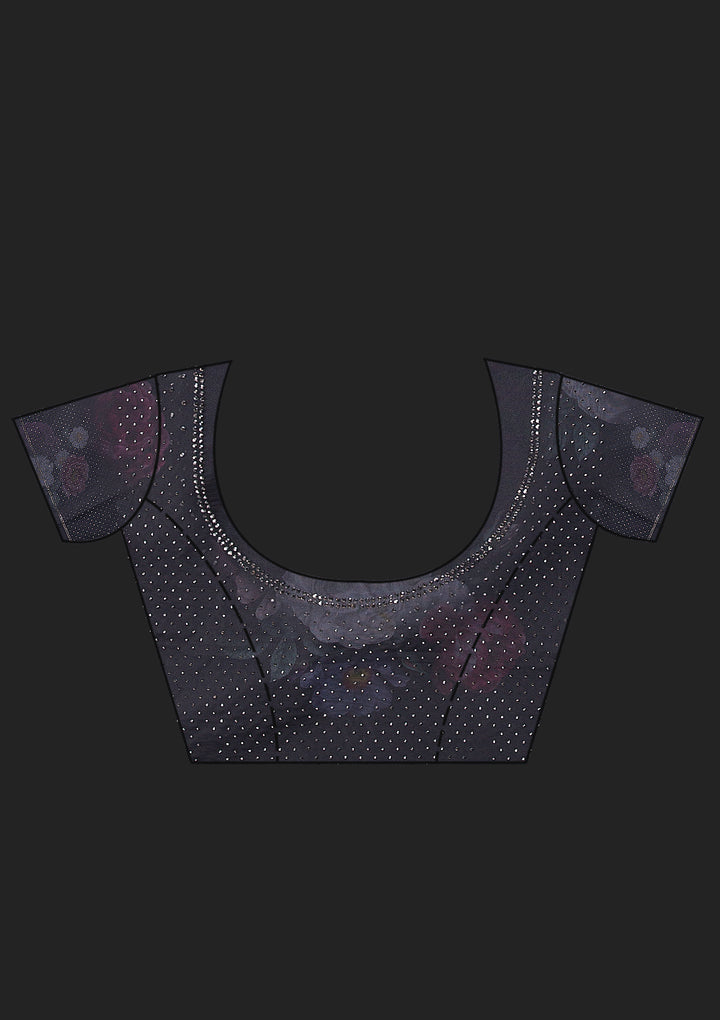 Navy Blue Floral Organza Saree