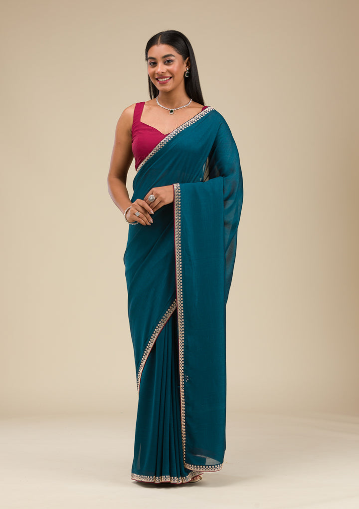 Navy Blue Stonework Art Silk Saree