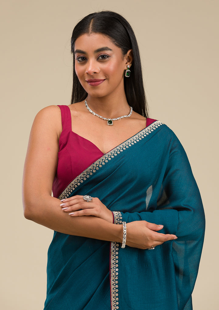Navy Blue Stonework Art Silk Saree