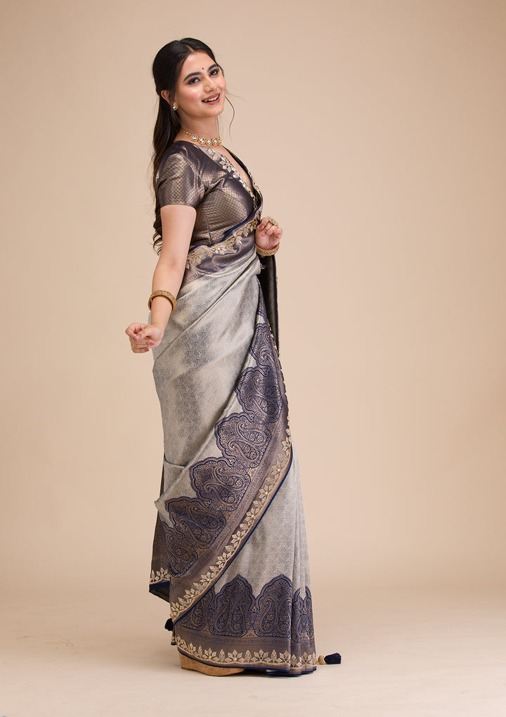 Navy Blue Stonework Soft Silk Saree