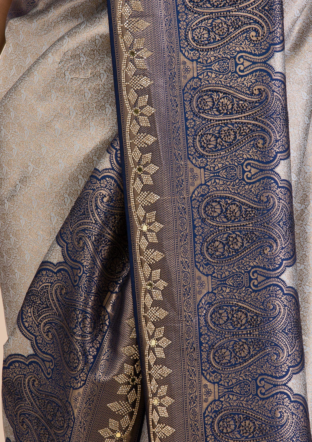 Navy Blue Stonework Soft Silk Saree
