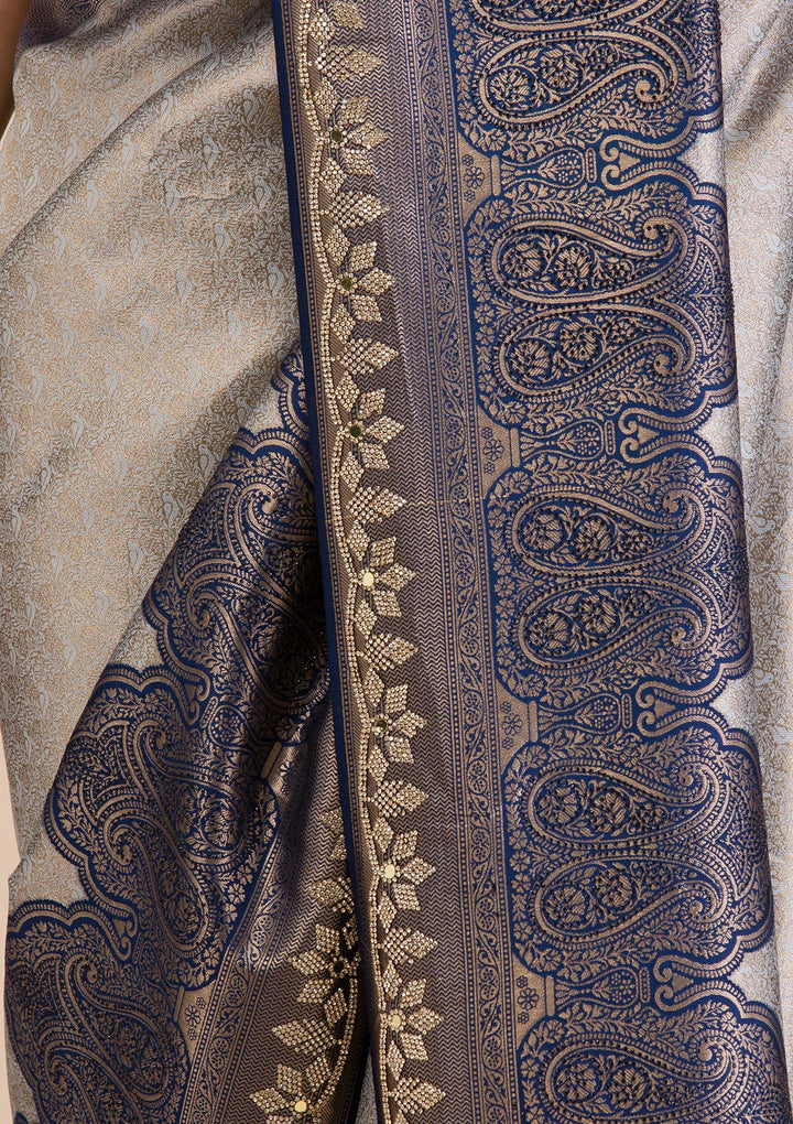 Navy Blue Stonework Soft Silk Saree
