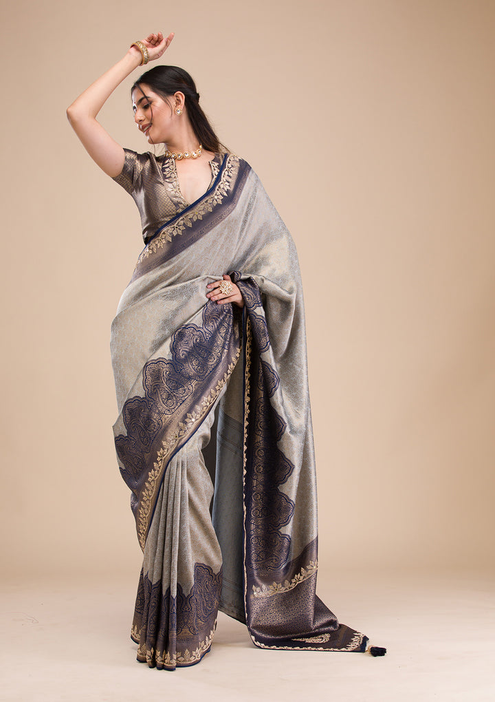 Navy Blue Stonework Soft Silk Saree