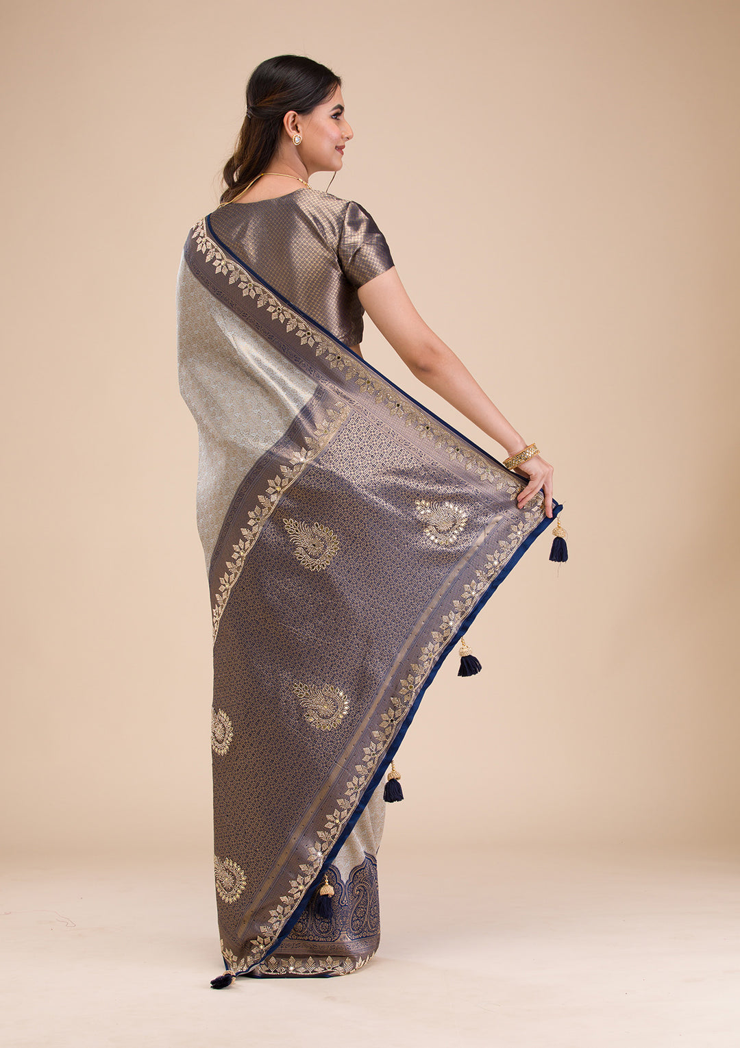 Navy Blue Stonework Soft Silk Saree