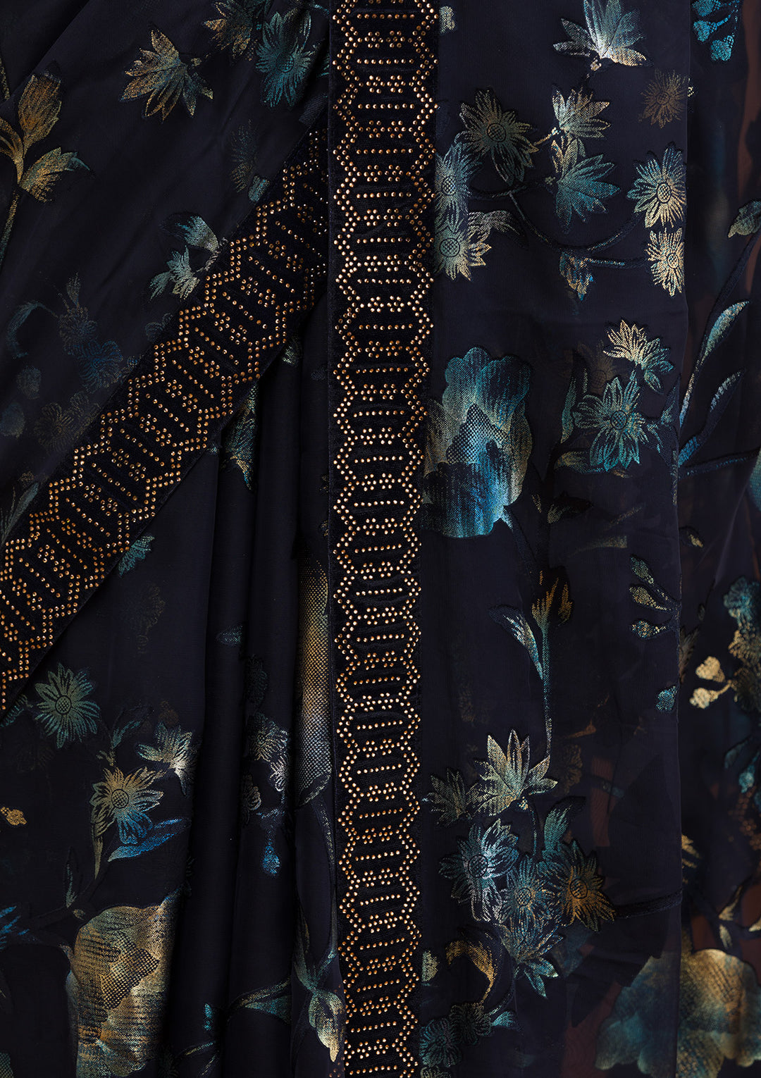 Navy Blue Swarovski Georgette Saree