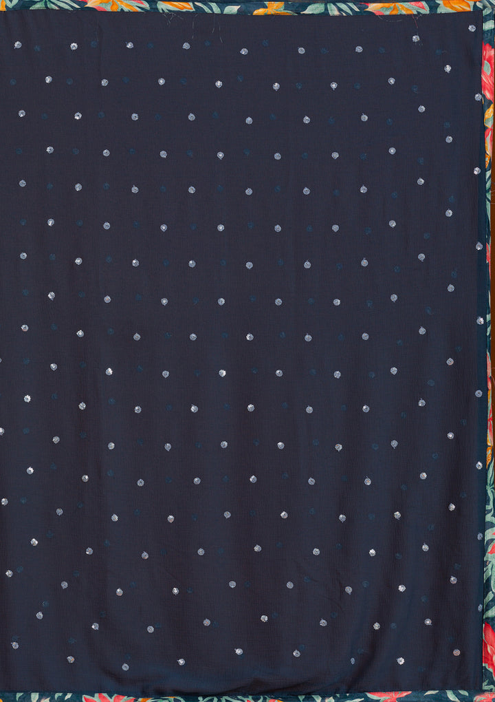 Navy Blue Threadwork Chiffon Readymade Salwar Suit