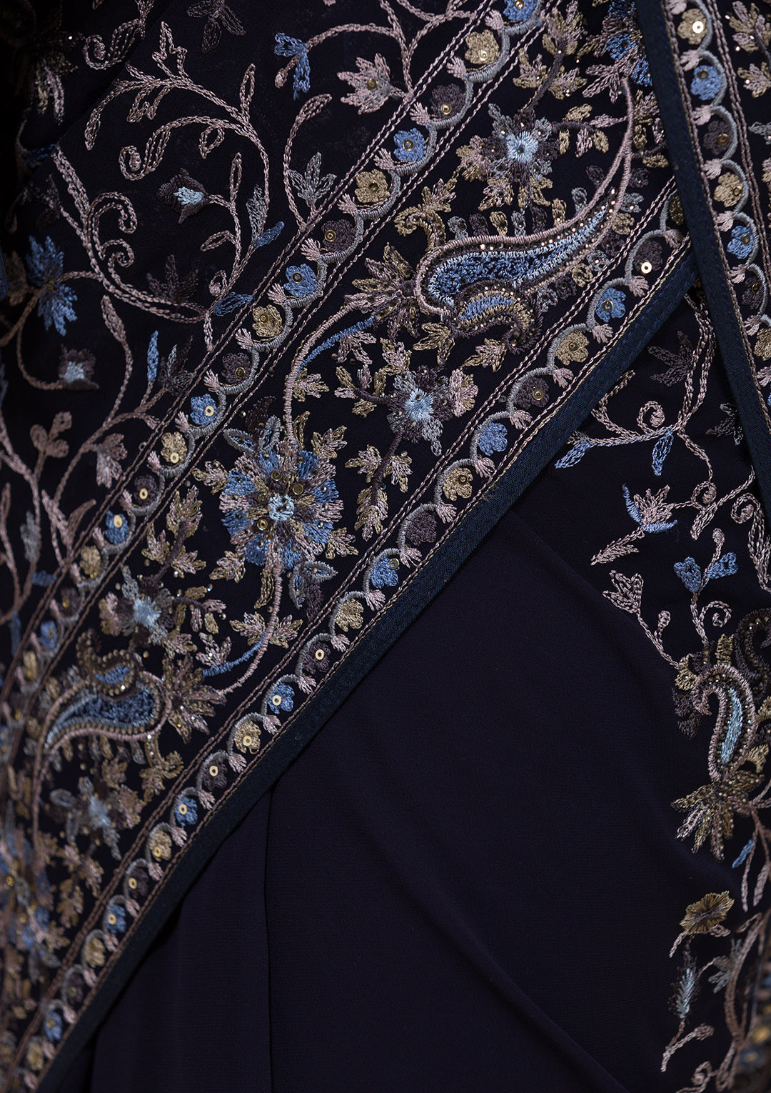 Navy Blue Threadwork Georgette Saree-Koskii
