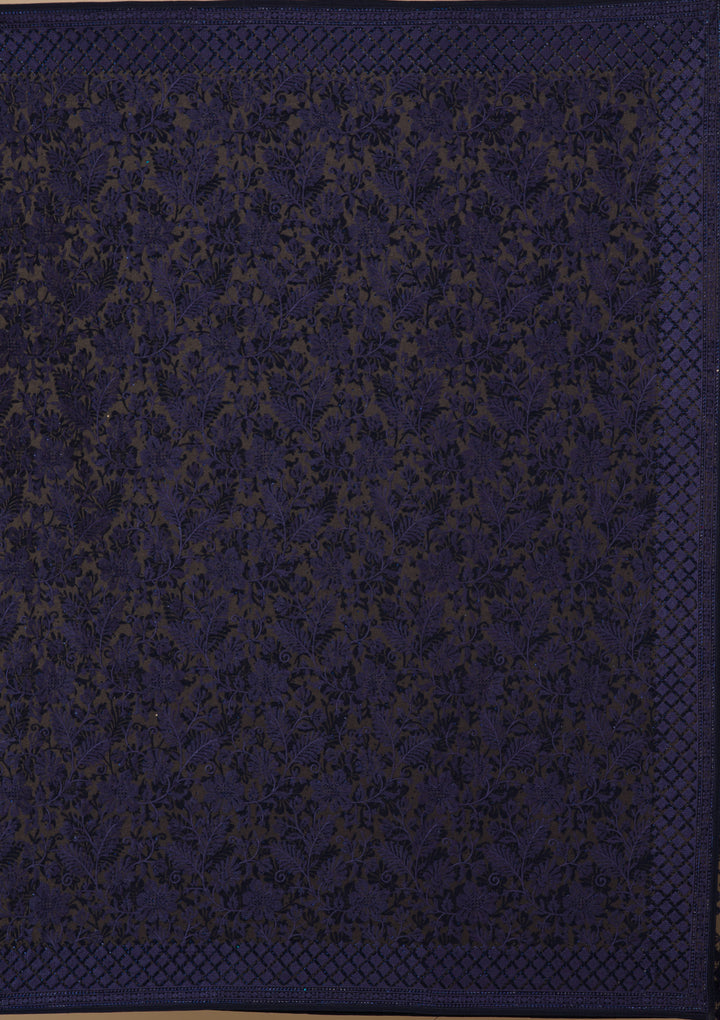 Navy Blue Threadwork Georgette Saree