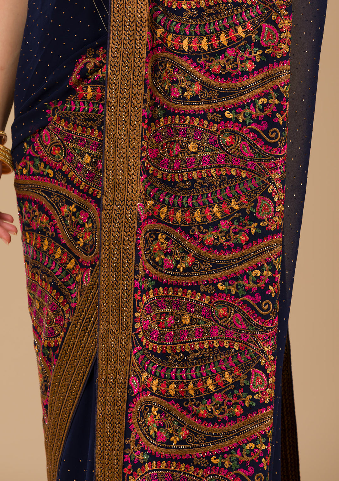 Navy Blue Threadwork Georgette Saree-Koskii