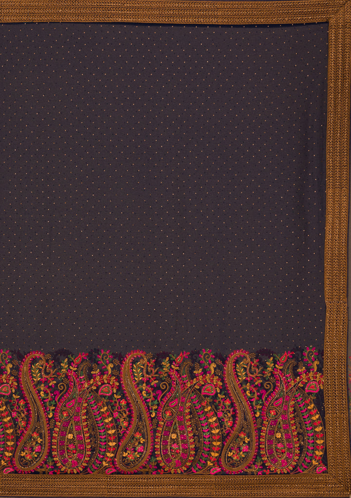 Navy Blue Threadwork Georgette Saree-Koskii
