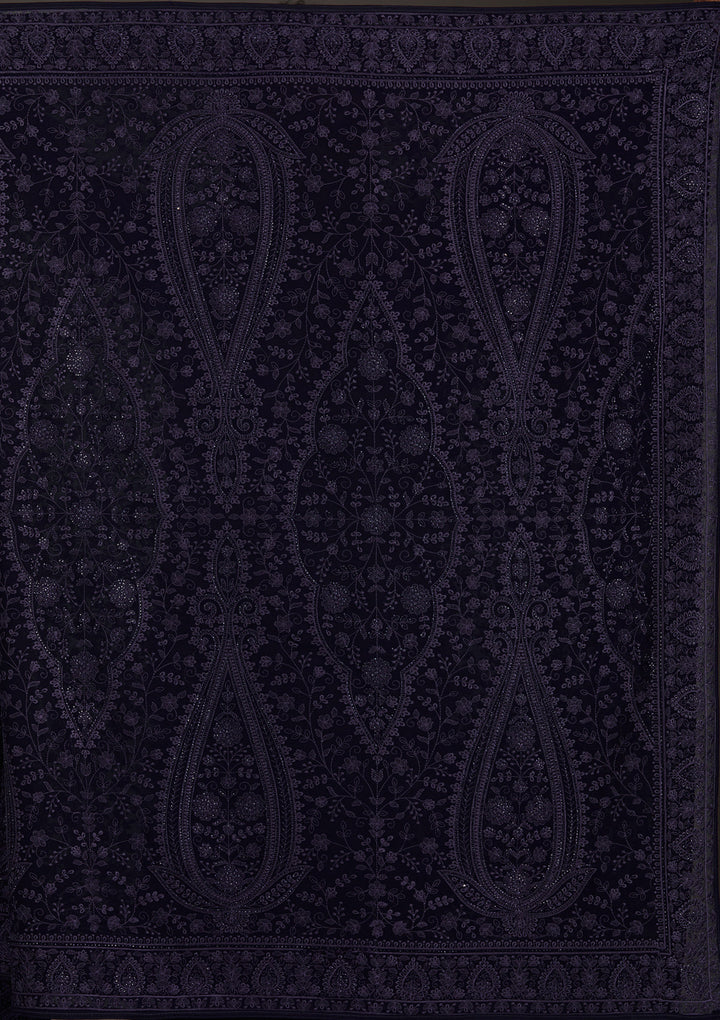 Navy Blue Threadwork Georgette Saree