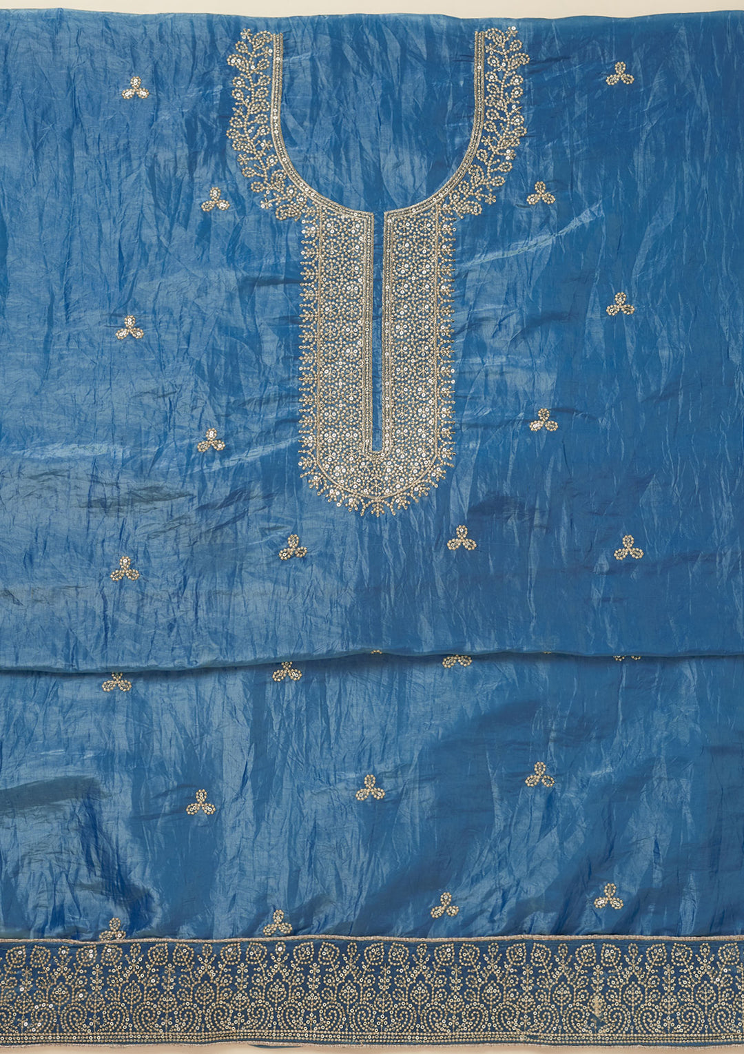 Navy Blue Threadwork Semi Crepe Unstitched Salwar Suit
