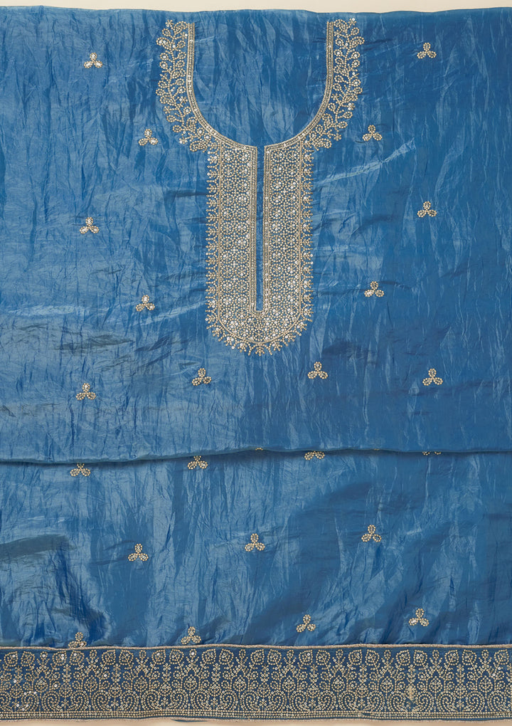 Navy Blue Threadwork Semi Crepe Unstitched Salwar Suit