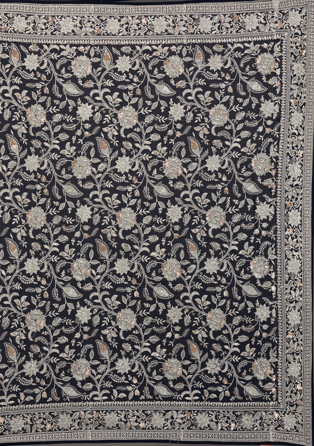 Navy Blue Threadwork Tissue Saree