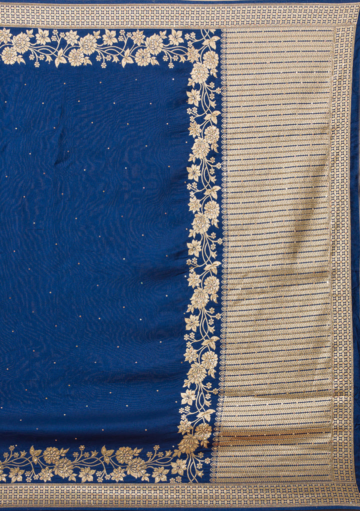 Navy Blue Zariwork Banarasi Silk Saree