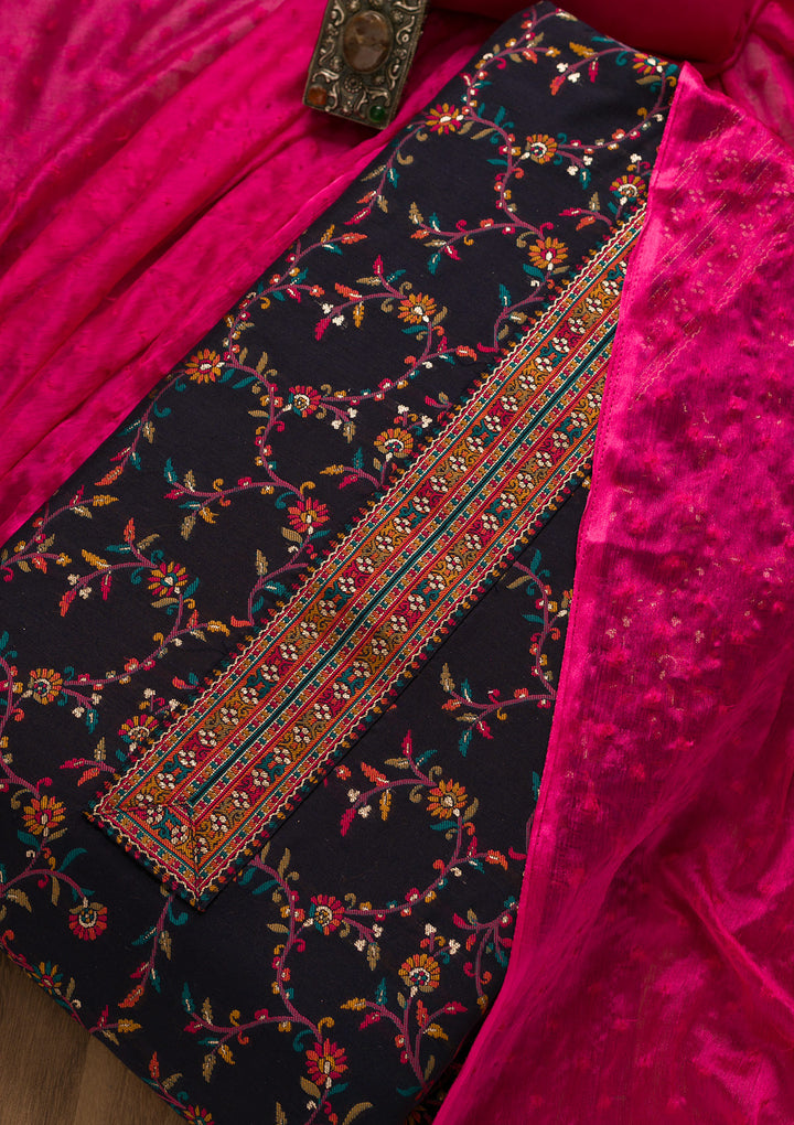 Navy Blue Zariwork Brocade Unstitched Salwar Suit