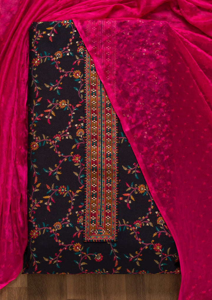 Navy Blue Zariwork Brocade Unstitched Salwar Suit