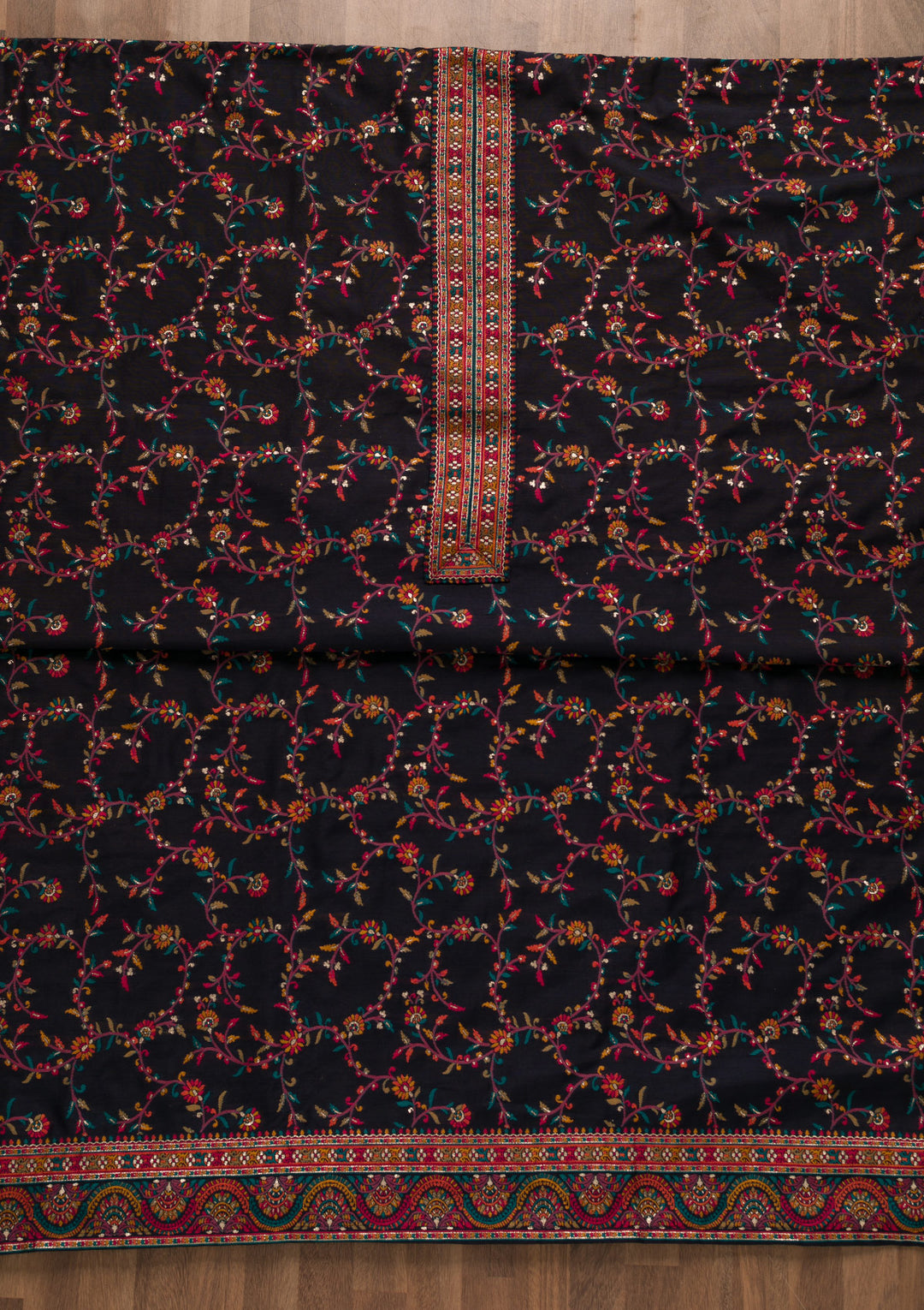 Navy Blue Zariwork Brocade Unstitched Salwar Suit