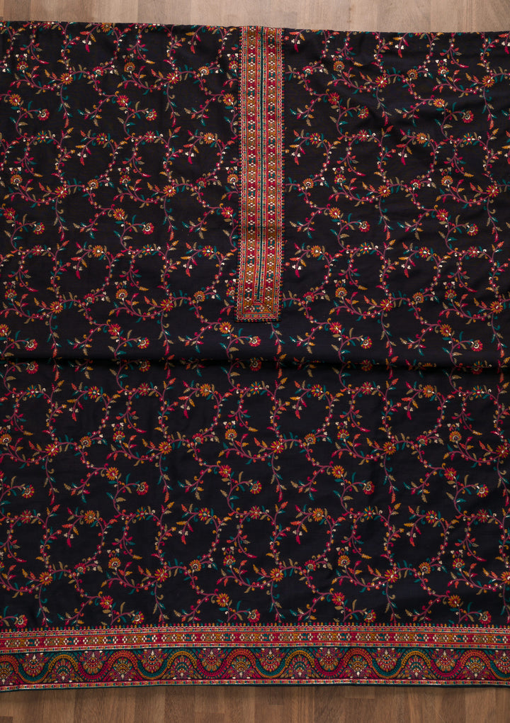 Navy Blue Zariwork Brocade Unstitched Salwar Suit