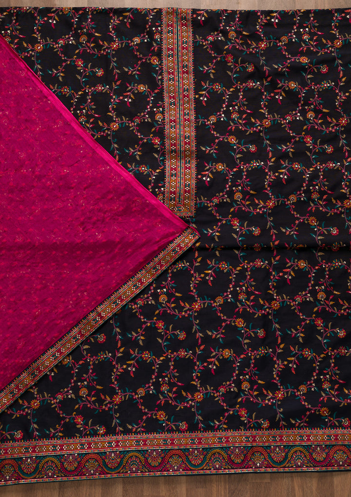 Navy Blue Zariwork Brocade Unstitched Salwar Suit
