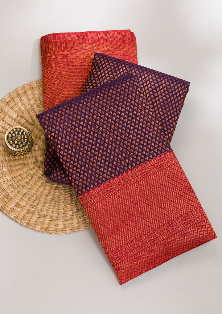 Navy Blue Zariwork Pure Silk Saree-Koskii