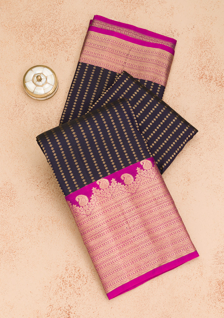 Navy Blue Zariwork Kanjivaram Pure Silk Saree