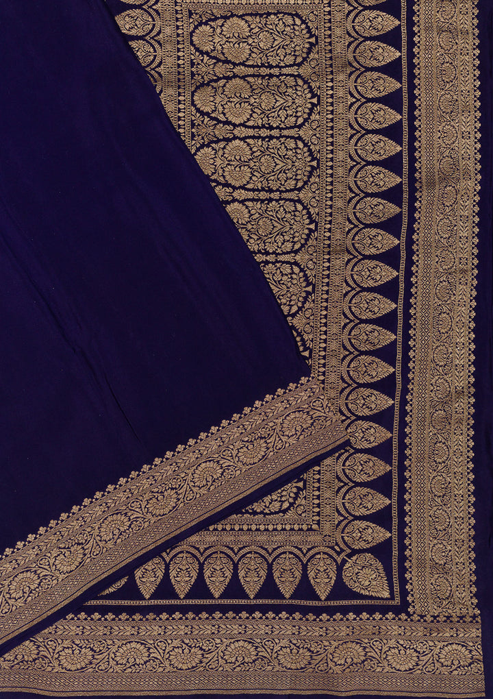 Navy Blue Zariwork Pure Silk Saree