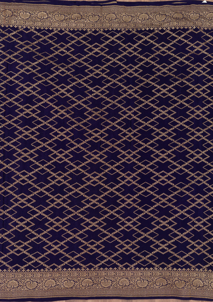 Navy Blue Zariwork Pure Silk Saree