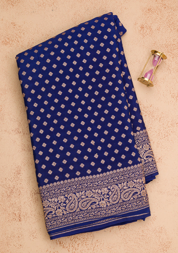 Navy Blue Zariwork Pure Silk Saree