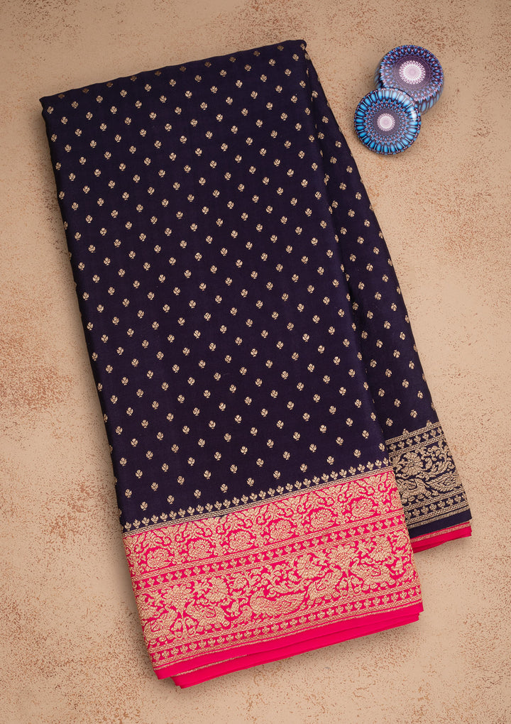 Navy Blue Zariwork Pure Silk Saree