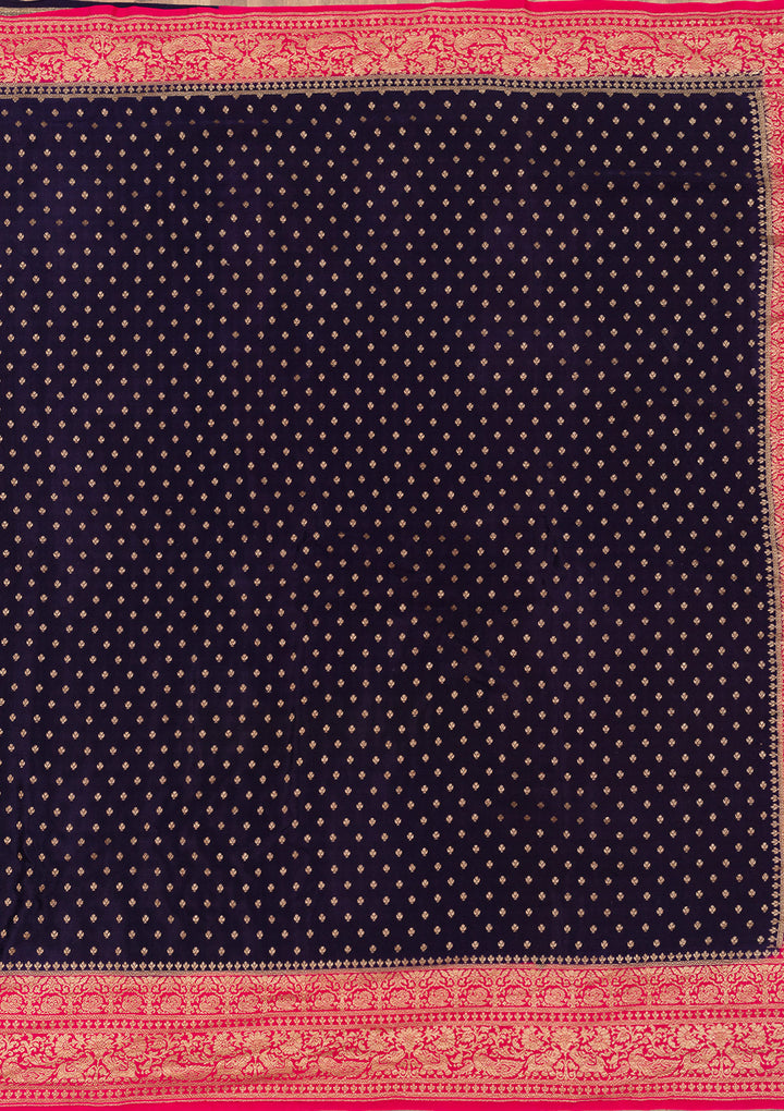 Navy Blue Zariwork Pure Silk Saree