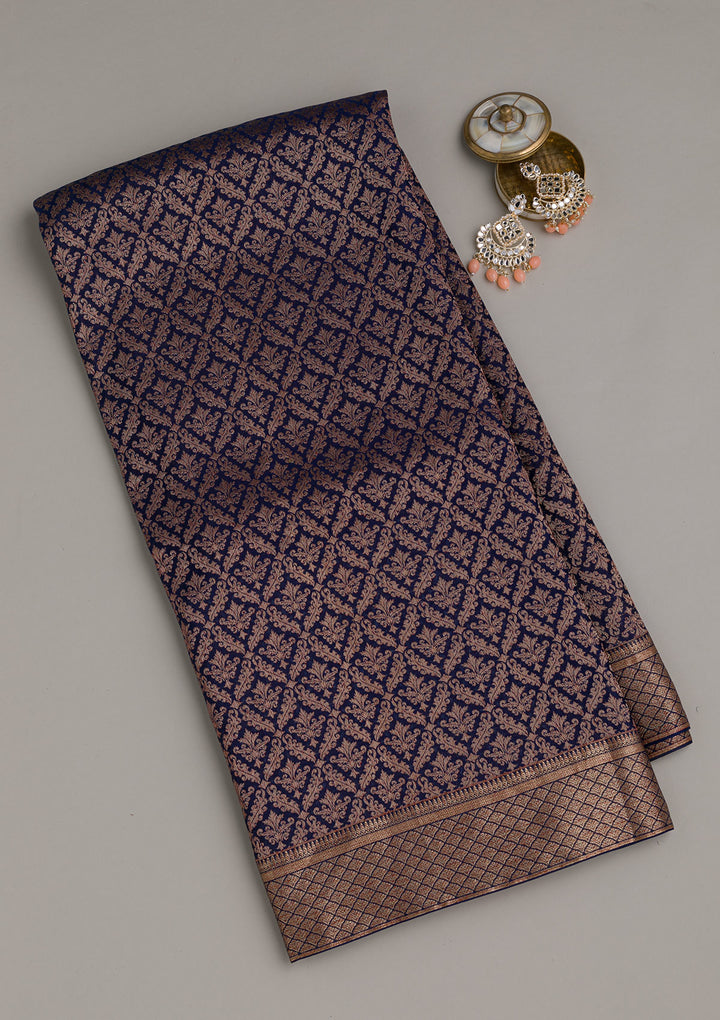 Navy Blue Zariwork Banarasi Pure Silk Saree