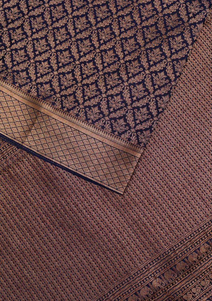 Navy Blue Zariwork Banarasi Pure Silk Saree