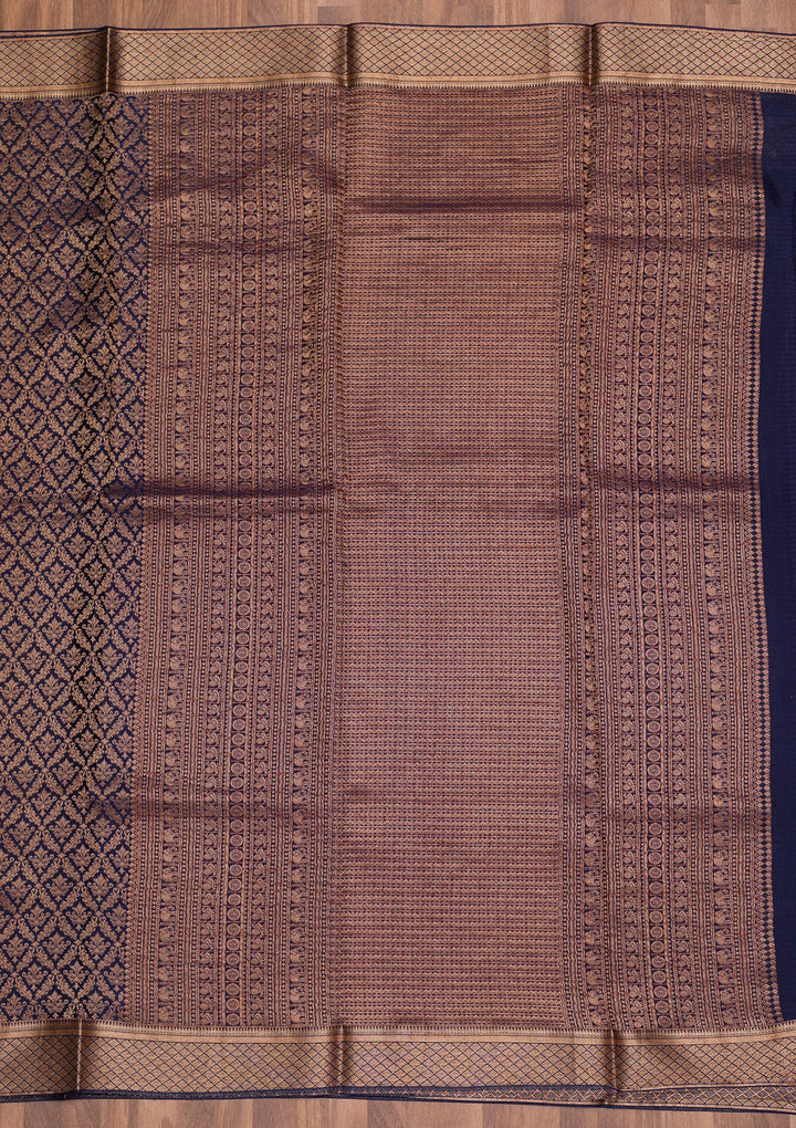 Navy Blue Zariwork Banarasi Pure Silk Saree