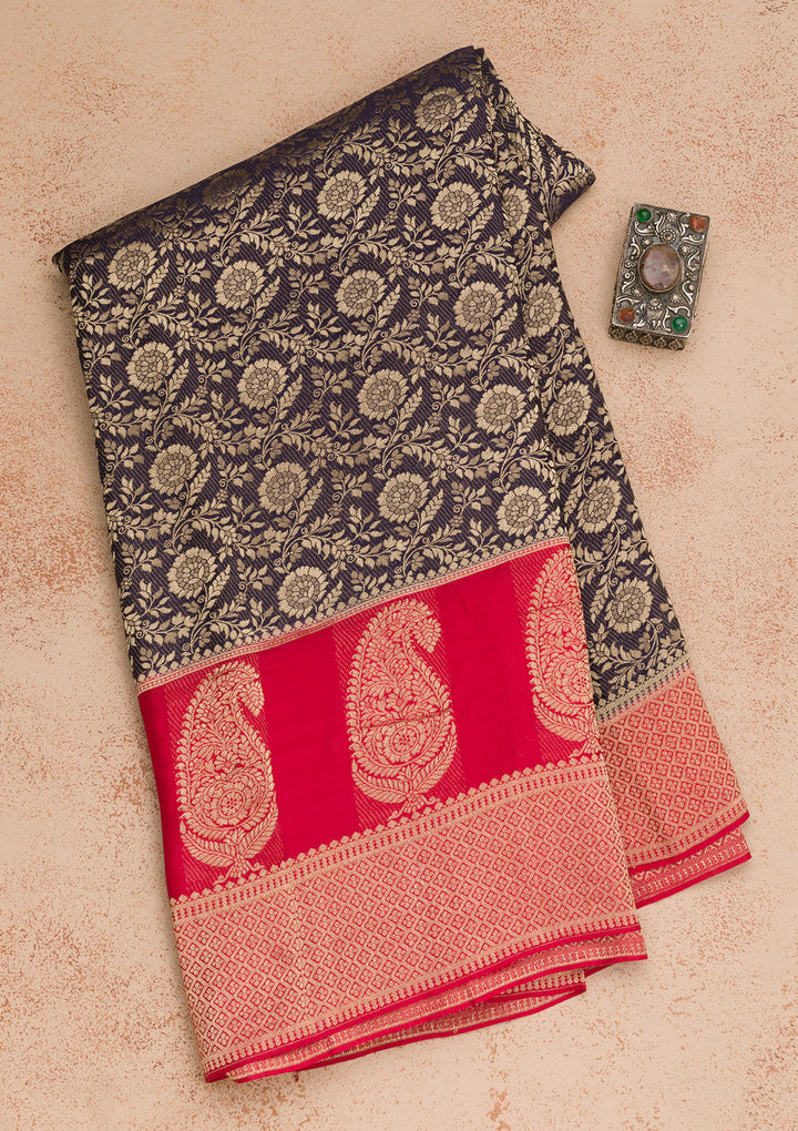 Navy Blue Zariwork Pure Silk Saree