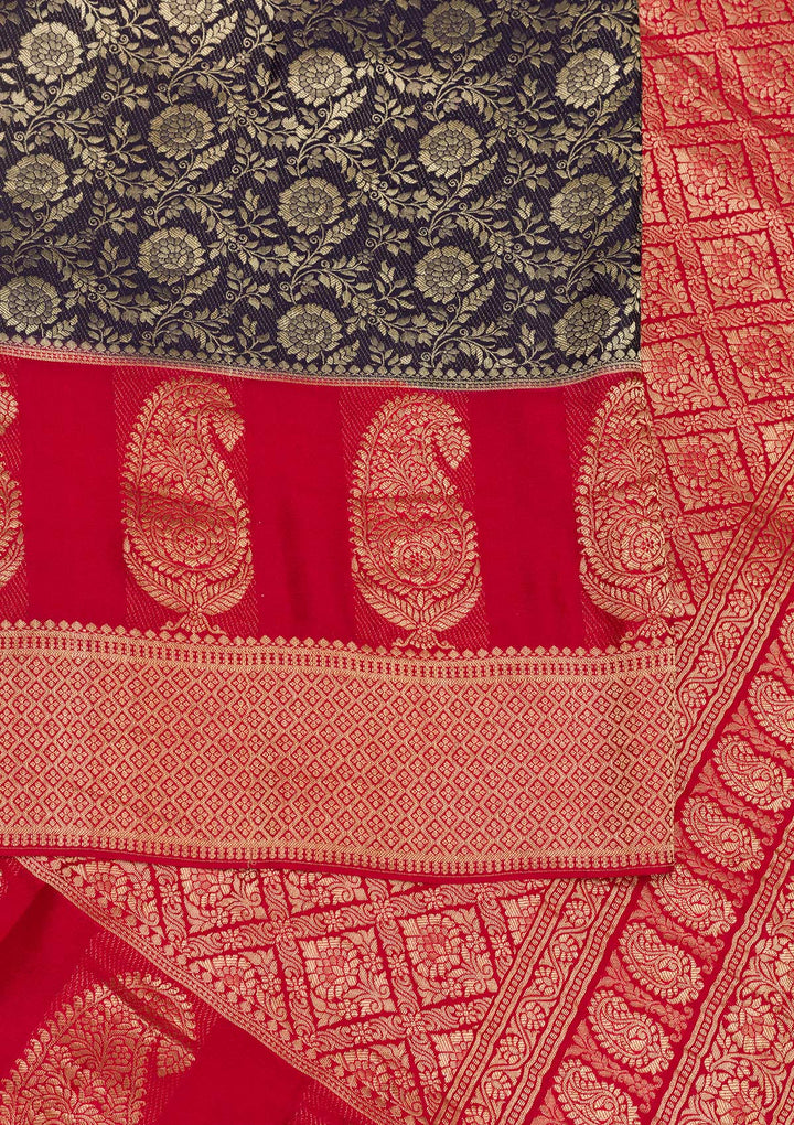 Navy Blue Zariwork Pure Silk Saree