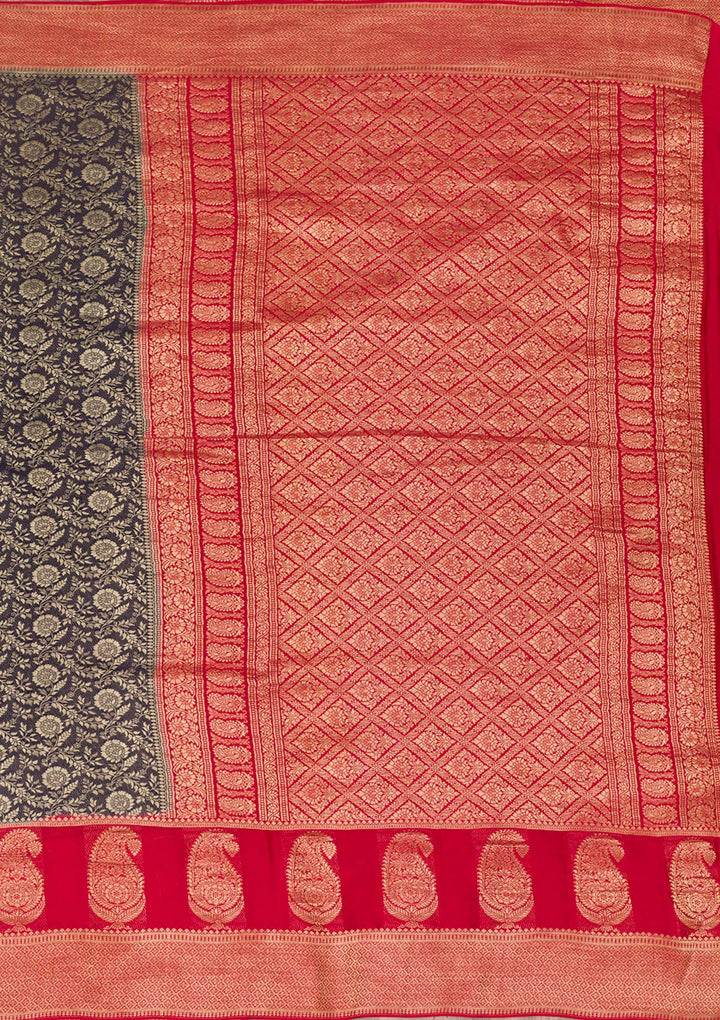 Navy Blue Zariwork Pure Silk Saree