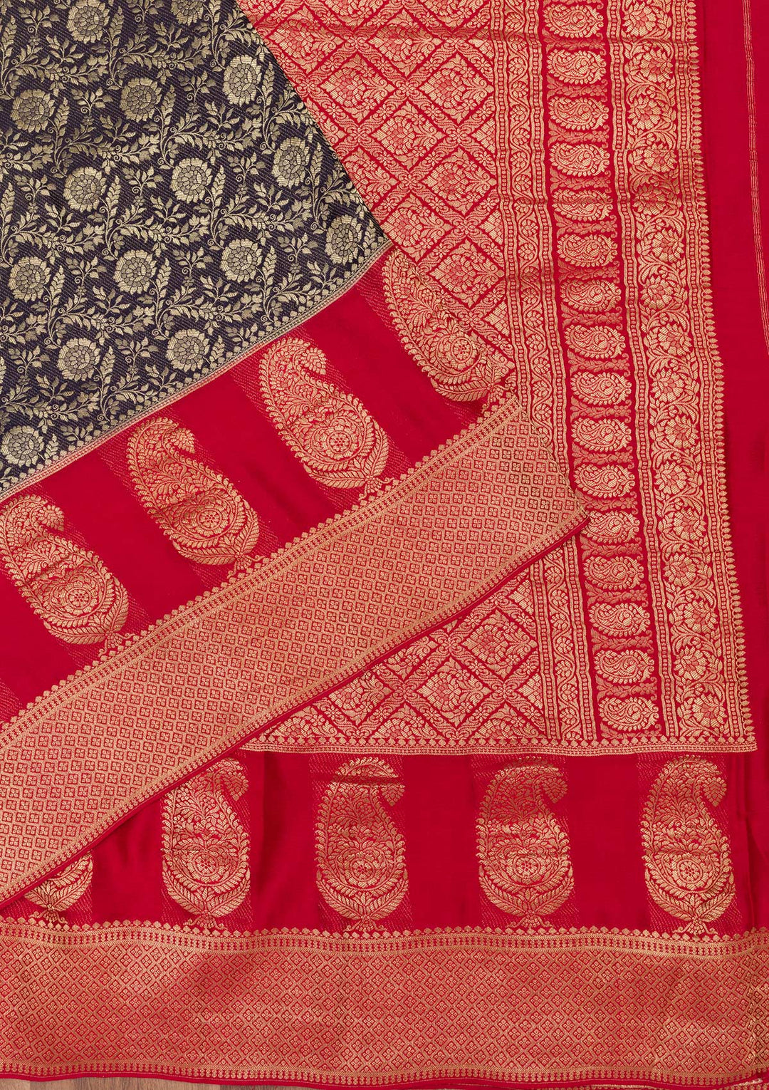 Navy Blue Zariwork Pure Silk Saree