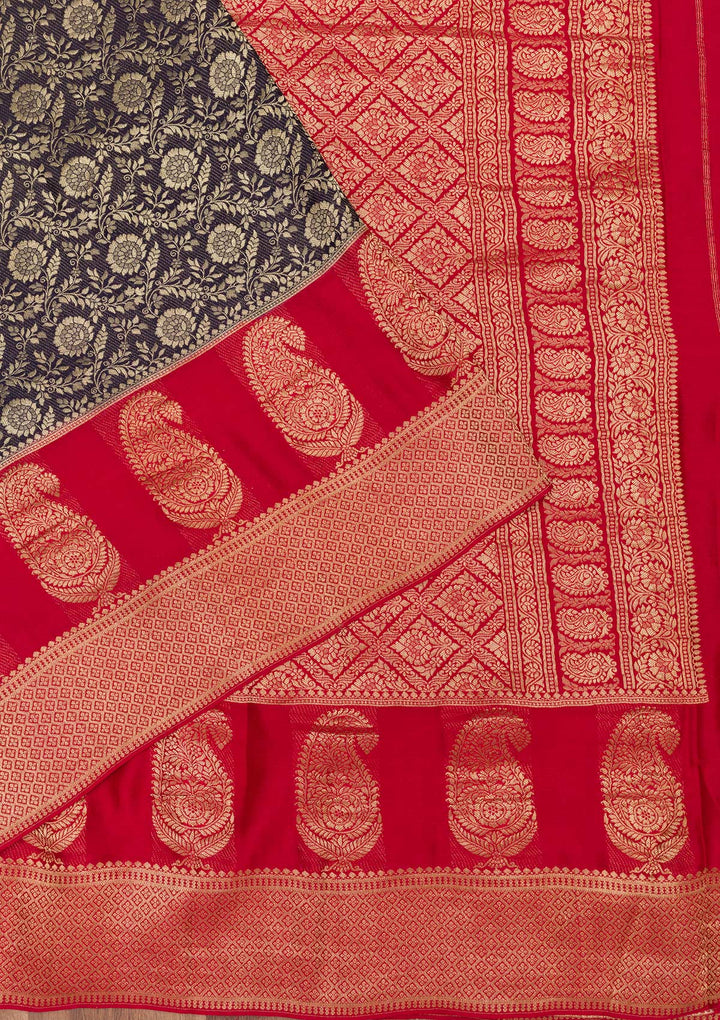 Navy Blue Zariwork Pure Silk Saree